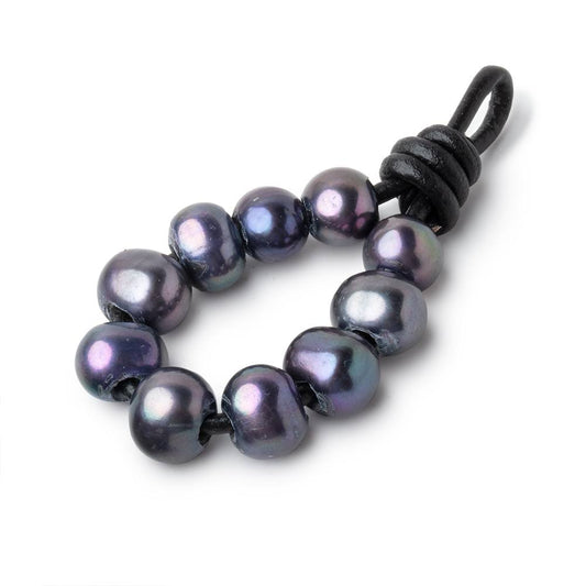 8-9mm Navy Peacock Large Hole Off Round Pearls Set of 10