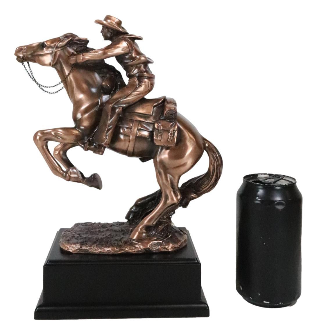 Rustic Western Wild Cowboy Bracing on a Galloping Horse Bronzed Resin Statue