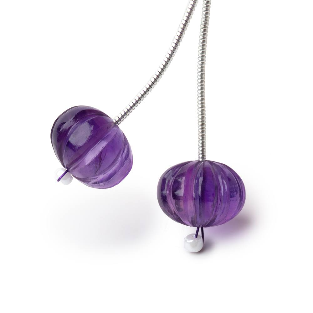 12mm Amethyst Carved Melon Focals Set of 2 Beads