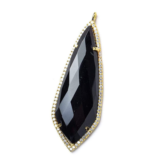 48x18mm Vermeil Bezel CZ & Black Chalcedony Modified Shield Pendant 1 focal bead