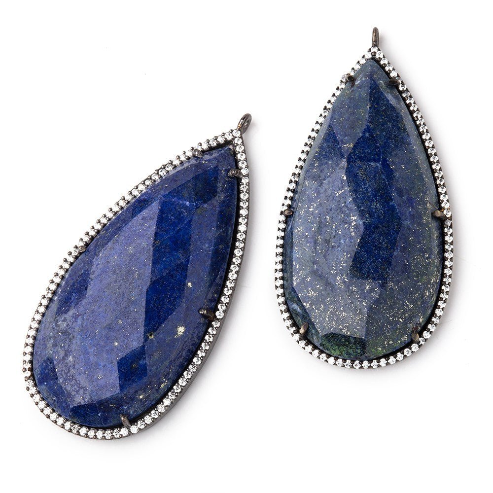 48x25mm Black Gold CZ Bezel Lapis Lazuli Pear Pendant 1 Focal Bead