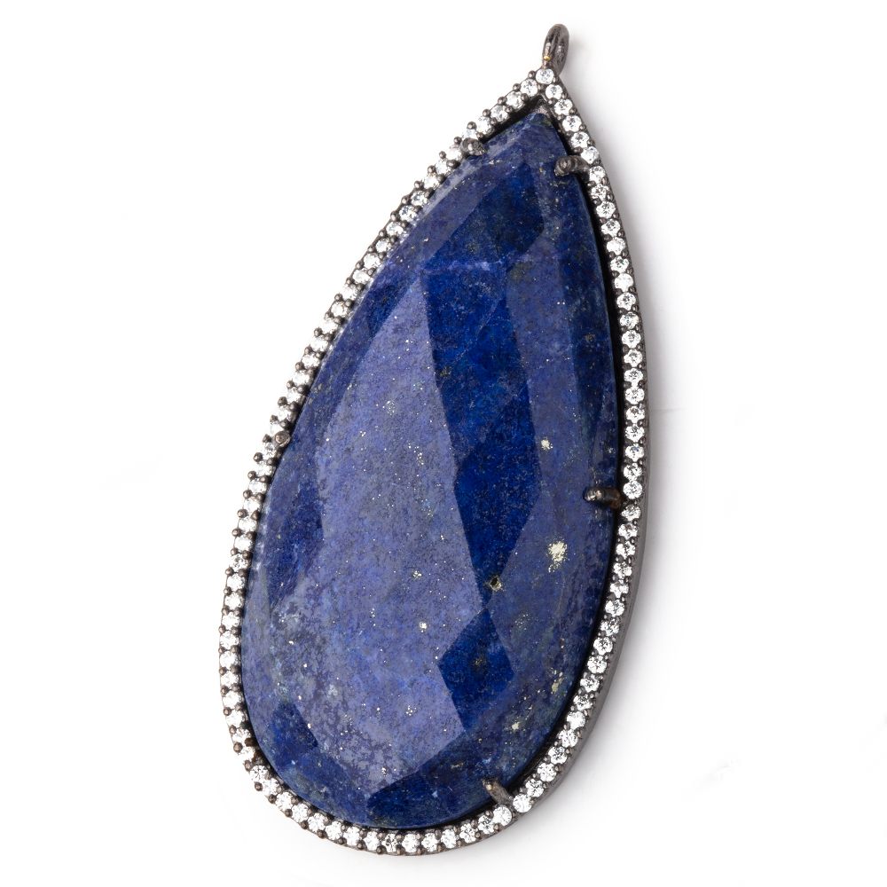 48x25mm Black Gold CZ Bezel Lapis Lazuli Pear Pendant 1 Focal Bead