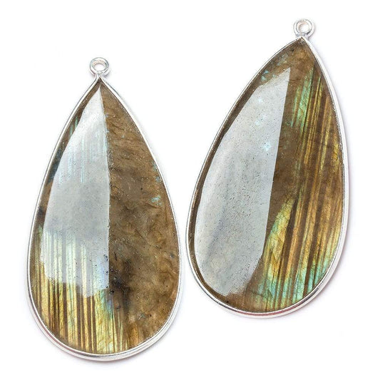 48x25mm Silver Bezeled Labradorite Pear Pendant Matching Set of 2