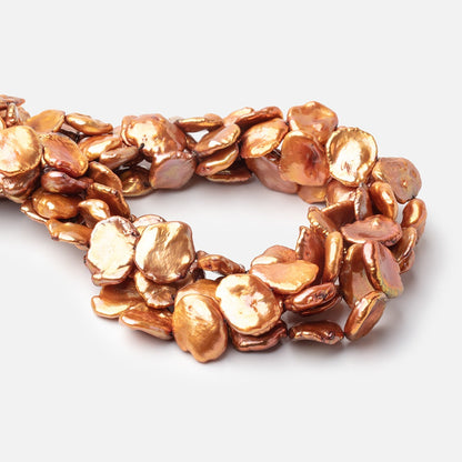 13-16mm Burnt Orange Keshi Freshwater Pearls 15 inch 33 Beads AA