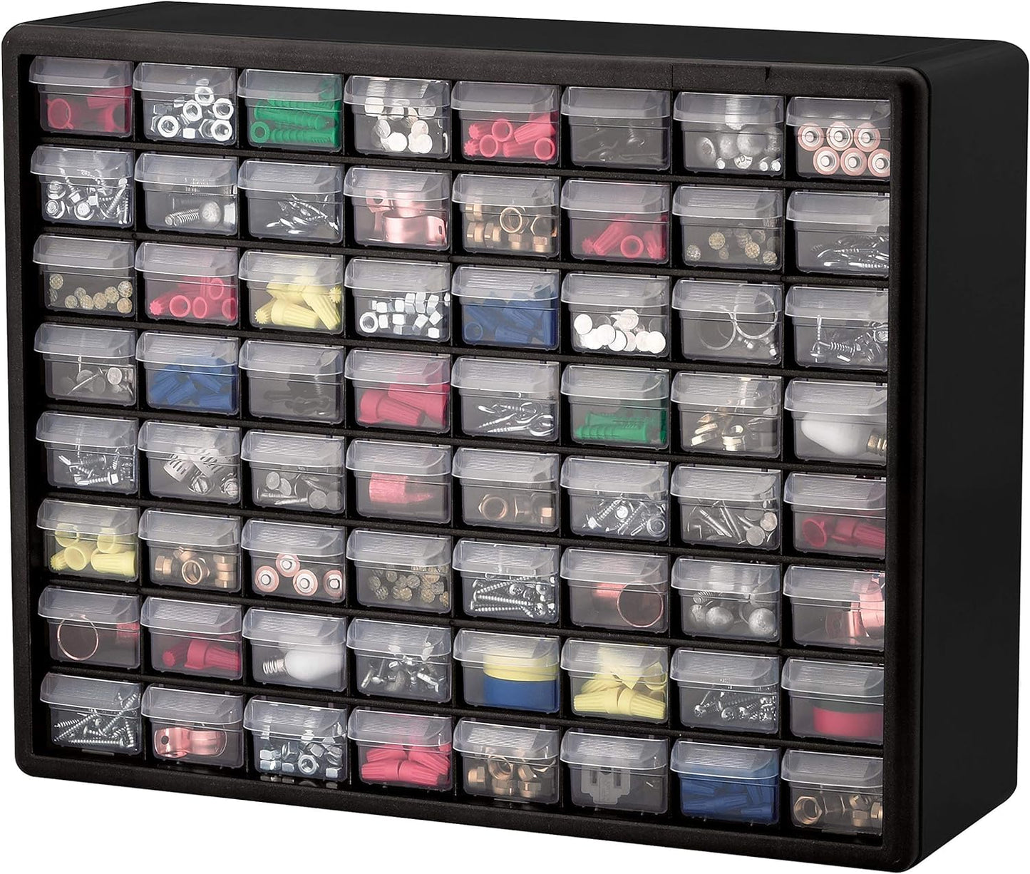 64-Drawer Plastic Drawer Storage Cabinet for Garage Organization, Bead Organizer, Building Bricks Storage, Teacher Toolbox, Makeup Organizer, 20-Inch W X 6-Inch D X 16-Inch H, 10164 Black