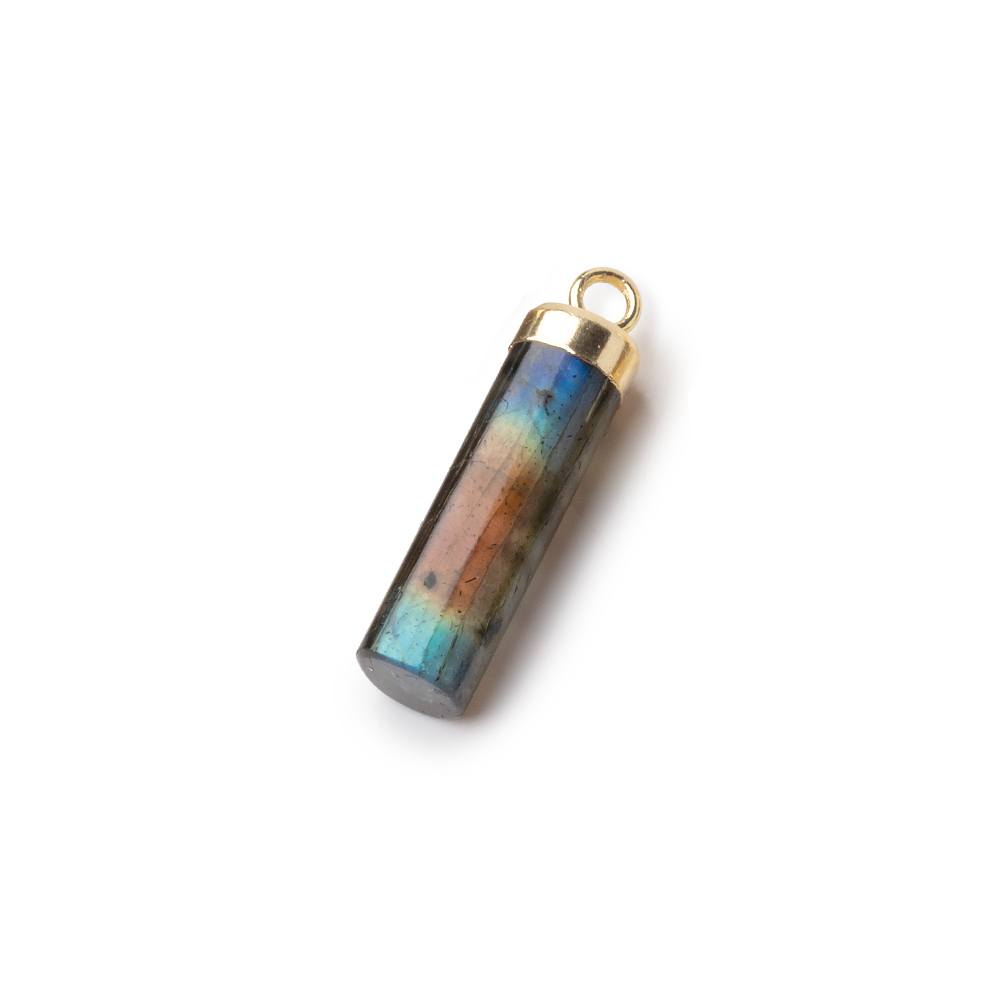 19x5.5mm Gold Leafed Labradorite Plain Barrel Tube Pendant 1 piece