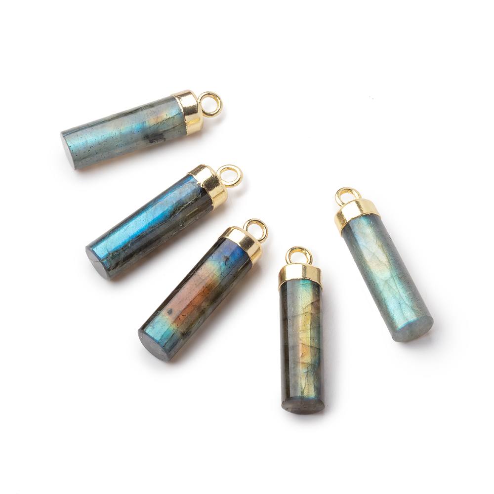 19x5.5mm Gold Leafed Labradorite Plain Barrel Tube Pendant 1 piece