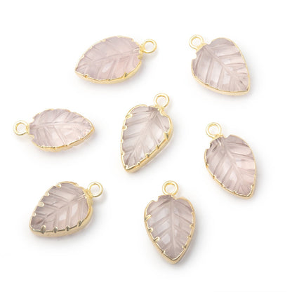 11-15mm Gold Leafed Rose Quartz Carved Leaf Focal 1 piece