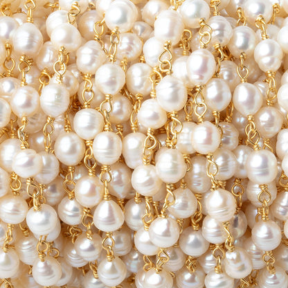 4.5-6mm Off White Petite Ultra Baroque Pearls on Vermeil Chain