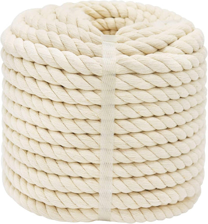 1OO% Natural Cotton Rope 1/2 Inch X 198 Feet Strong Soft Cotton Cord for DIY Crafts Gardening Hammock Home Decorating, Macrame,Projects Pet Toys,White Rope