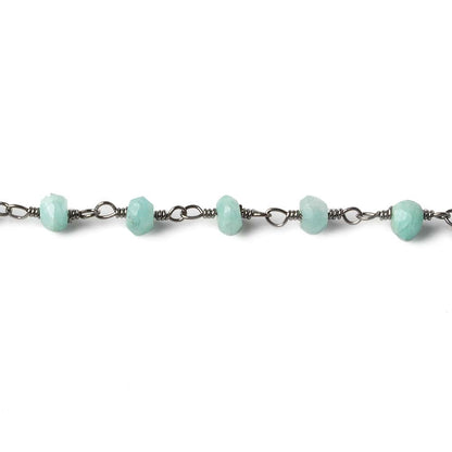 4mm Amazonite faceted rondelle Black Gold plated Chain by the foot 34 beads