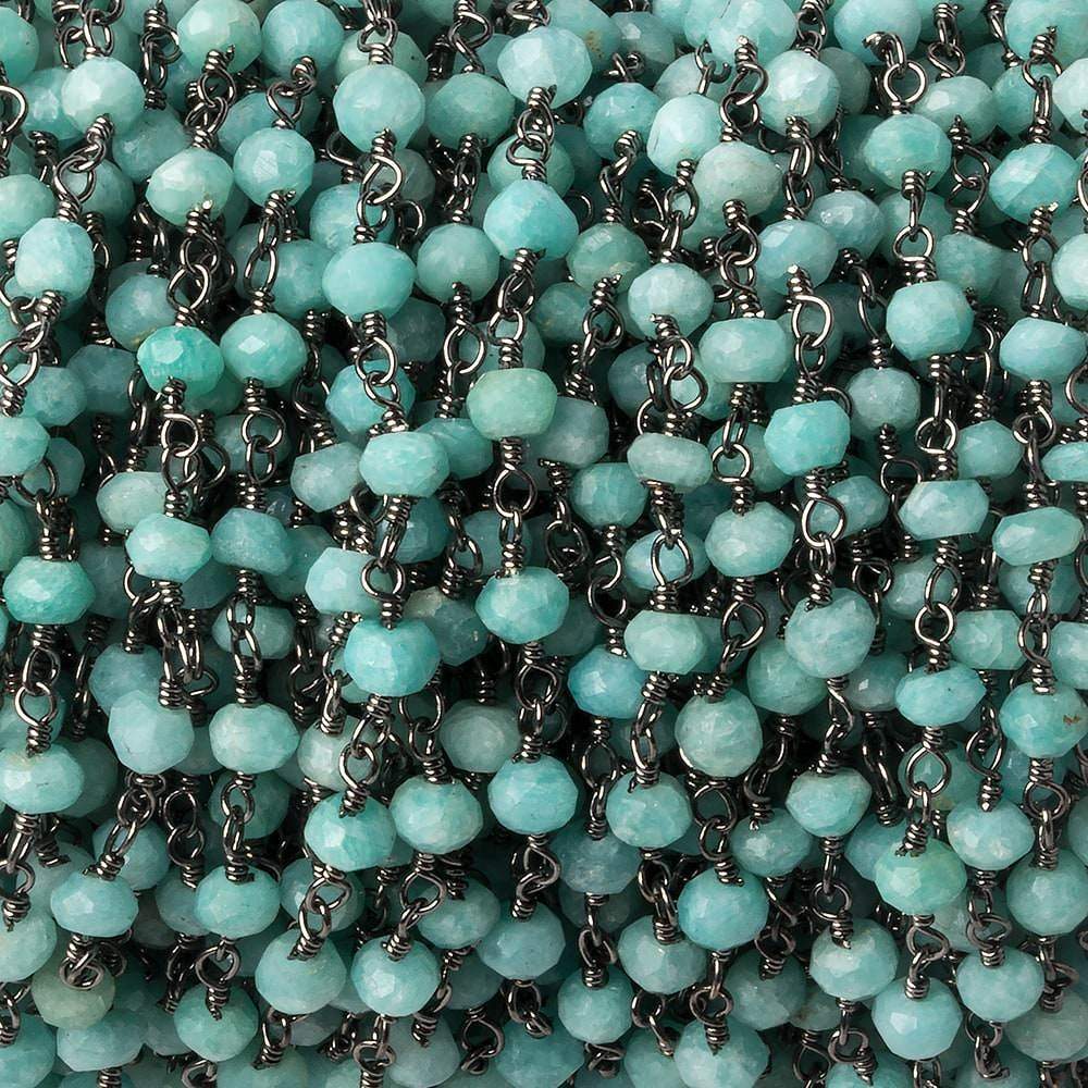 4mm Amazonite faceted rondelle Black Gold plated Chain by the foot 34 beads