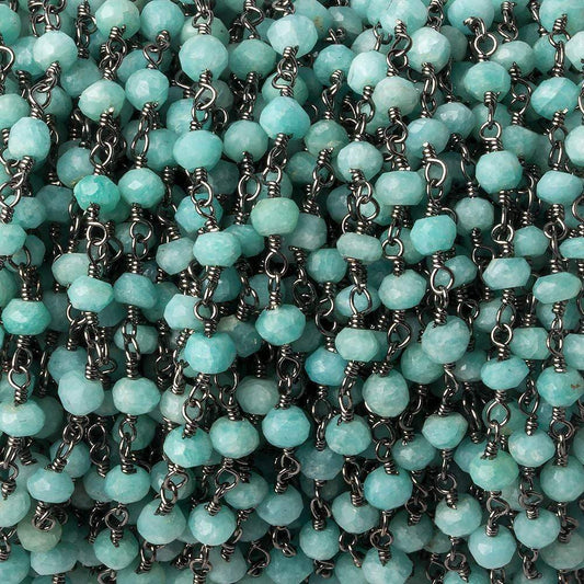 4mm Amazonite faceted rondelle Black Gold plated Chain by the foot 34 beads