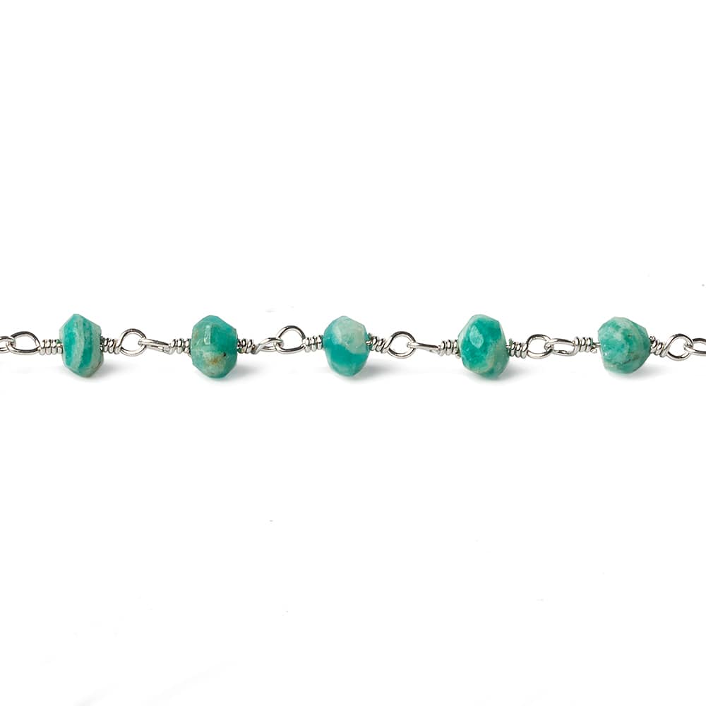 4mm Russian Amazonite faceted rondelle Silver plated Chain 34 beads