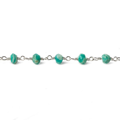4mm Russian Amazonite faceted rondelle Silver plated Chain 34 beads