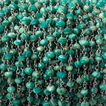 4mm Russian Amazonite faceted rondelle Silver plated Chain 34 beads