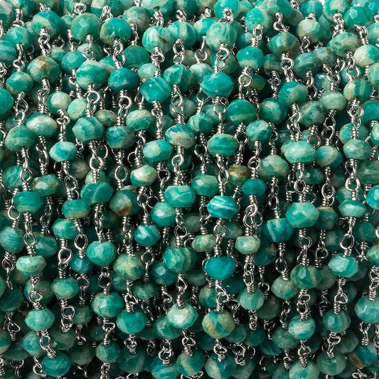 4mm Russian Amazonite faceted rondelle Silver plated Chain 34 beads