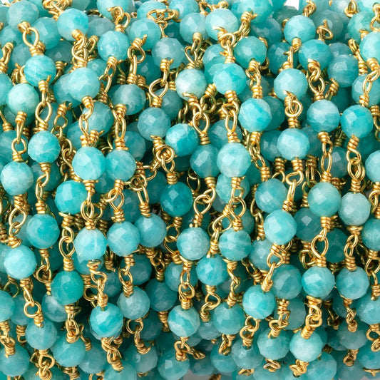 4mm Amazonite Micro Faceted Rounds on Gold Plated Chain