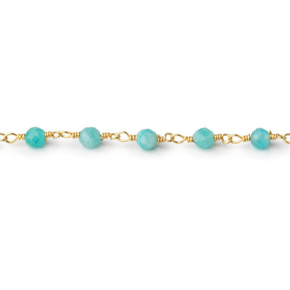 4mm Amazonite Micro Faceted Rounds on Gold Plated Chain