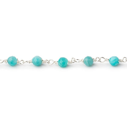 4mm Amazonite Micro Faceted Rounds on Silver Plated Chain