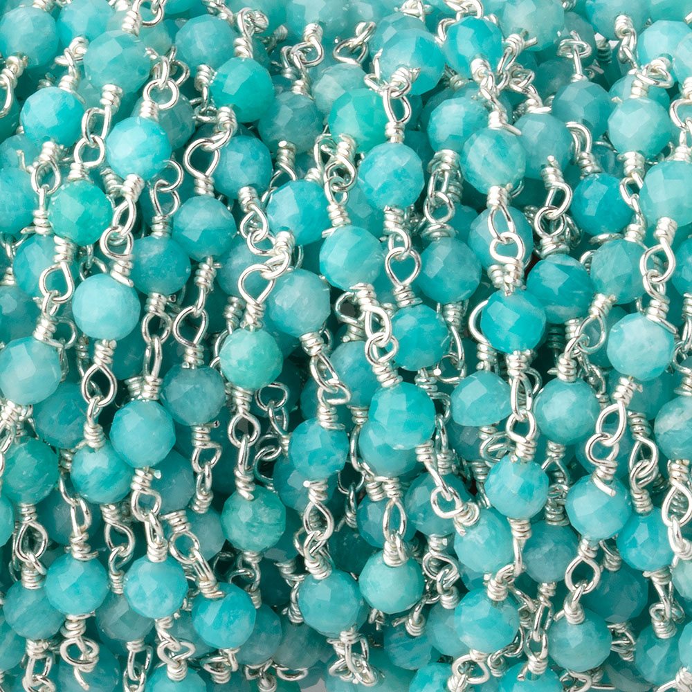 4mm Amazonite Micro Faceted Rounds on Silver Plated Chain