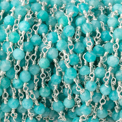4mm Amazonite Micro Faceted Rounds on Silver Plated Chain