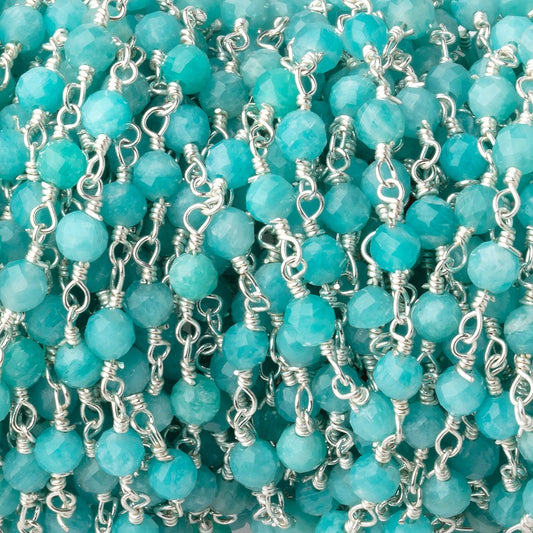 4mm Amazonite Micro Faceted Rounds on Silver Plated Chain