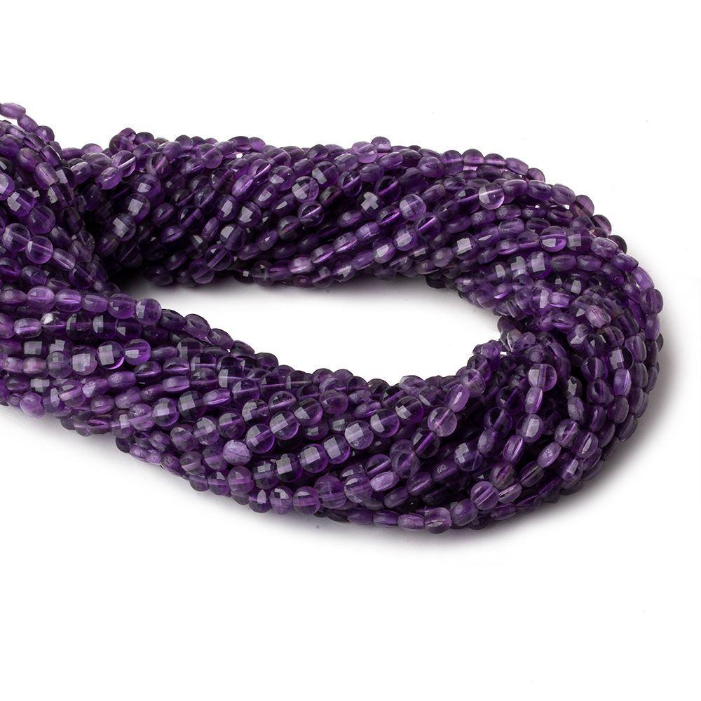 4mm Amethyst checkerboard calibrated faceted coins 12.5 inch 85 beads AAA