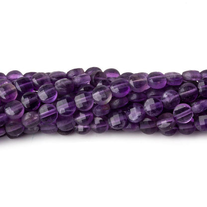 4mm Amethyst checkerboard calibrated faceted coins 12.5 inch 85 beads AAA