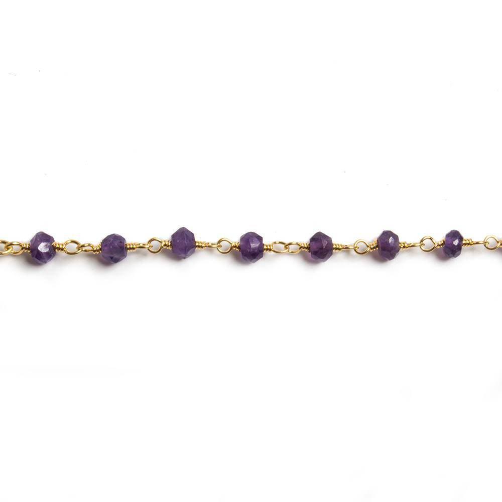 4mm Amethyst faceted rondelle Gold Chain by the foot 34 pieces