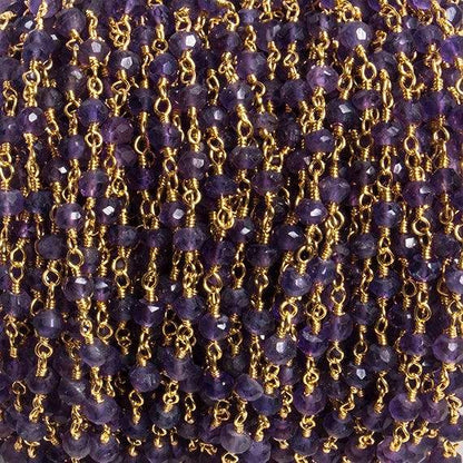 4mm Amethyst faceted rondelle Gold Chain by the foot 34 pieces