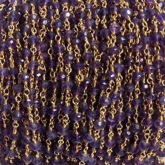 4mm Amethyst faceted rondelle Gold Chain by the foot 34 pieces