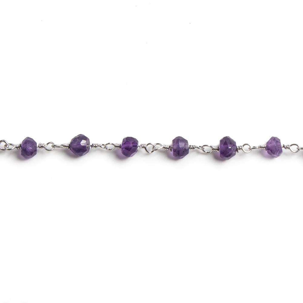 4mm Amethyst faceted rondelle Silver Chain by the foot 34 pieces