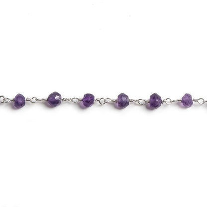 4mm Amethyst faceted rondelle Silver Chain by the foot 34 pieces