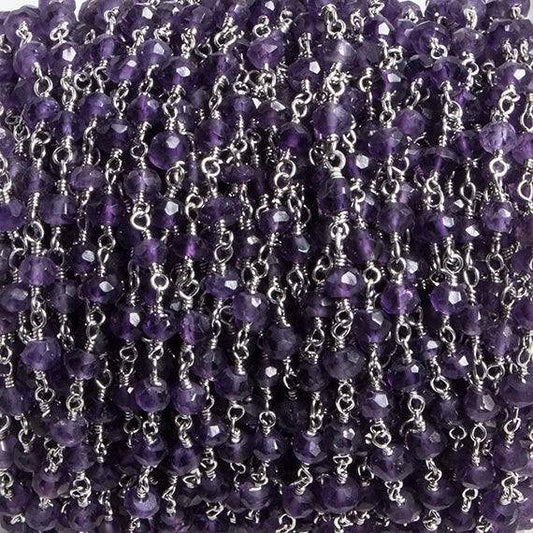 4mm Amethyst faceted rondelle Silver Chain by the foot 34 pieces