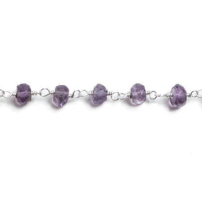 4mm Amethyst faceted rondelle Silver plated Chain by the foot 39 pieces