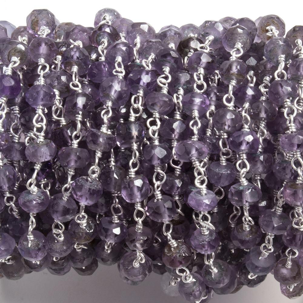 4mm Amethyst faceted rondelle Silver plated Chain by the foot 39 pieces