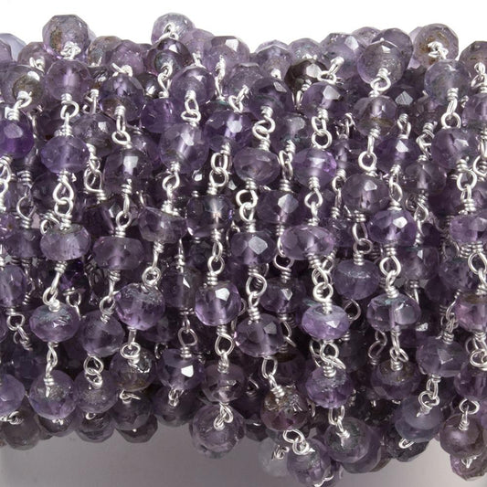 4mm Amethyst faceted rondelle Silver plated Chain by the foot 39 pieces