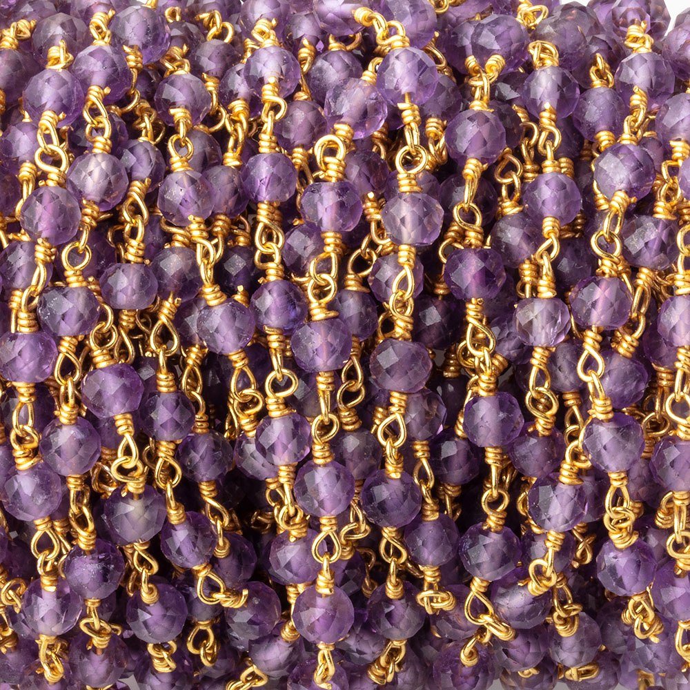 4mm Amethyst Micro Faceted Rounds on Gold Plated Chain