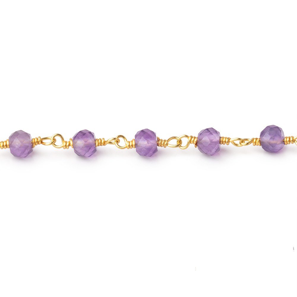 4mm Amethyst Micro Faceted Rounds on Gold Plated Chain