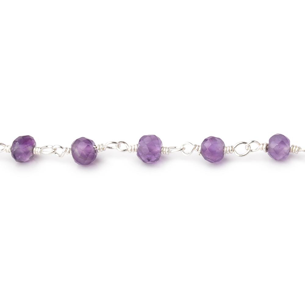 4mm Amethyst Micro Faceted Rounds on Silver Plated Chain