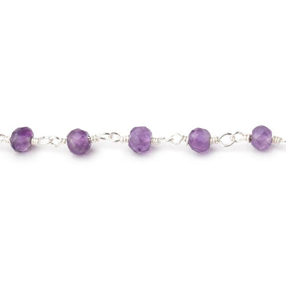 4mm Amethyst Micro Faceted Rounds on Silver Plated Chain