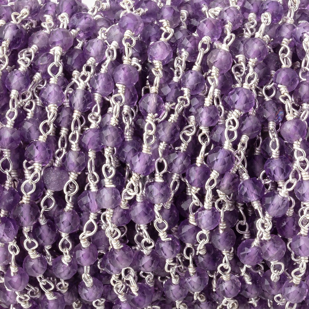 4mm Amethyst Micro Faceted Rounds on Silver Plated Chain