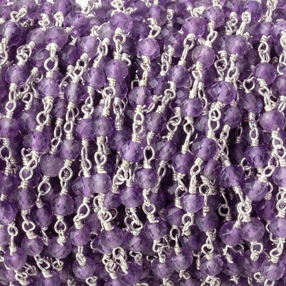 4mm Amethyst Micro Faceted Rounds on Silver Plated Chain