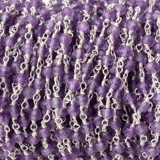 4mm Amethyst Micro Faceted Rounds on Silver Plated Chain