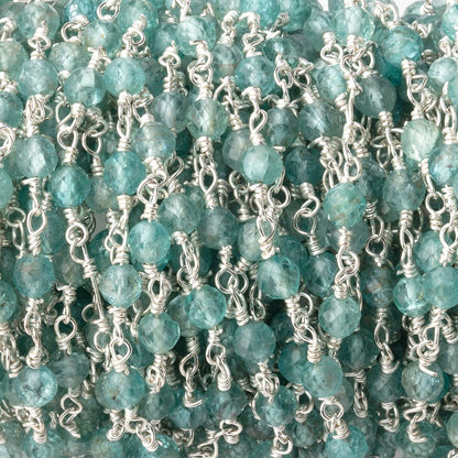4mm Apatite Micro Faceted Rounds on Silver Plated Chain