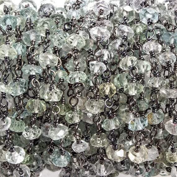 4mm Beryl faceted rondelle Black Gold plated .925 Silver Chain by the foot 42 pcs