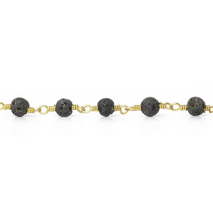 4mm Black Lava Rock plain round Gold Chain by the foot 30 beads
