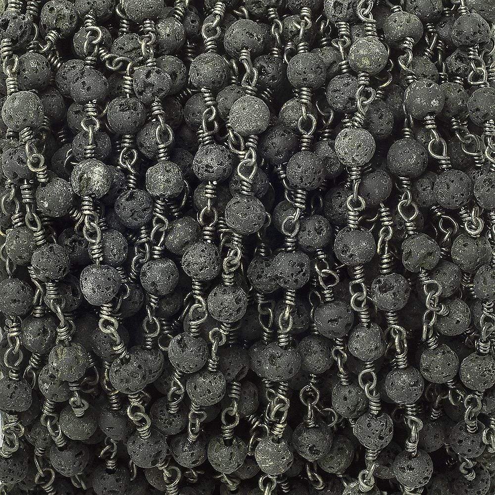 4mm Black Lava Rock Round Black Gold Chain by the foot 29 pieces
