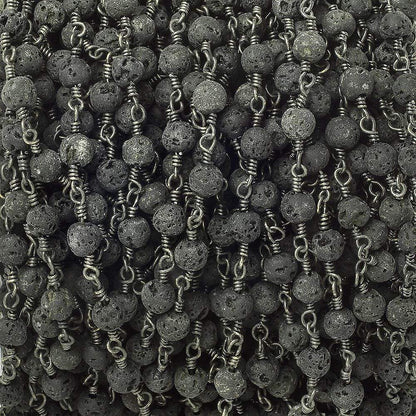 4mm Black Lava Rock Round Black Gold Chain by the foot 29 pieces